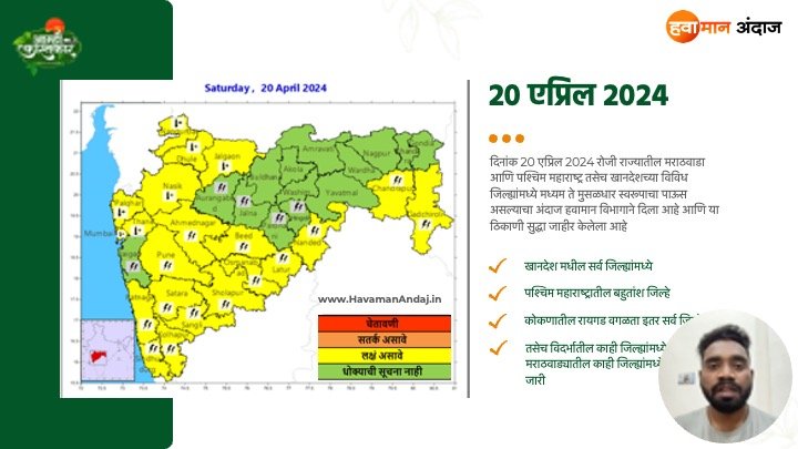 Monsoon 2024 पुढील 4 दिवस महाराष्ट्रातील या जिल्ह्यांना मुसळधारेचा इशारा 20 ते 24 एप्रिल 2024 9 20 April 2024 Havaman Andaj today maharashtra